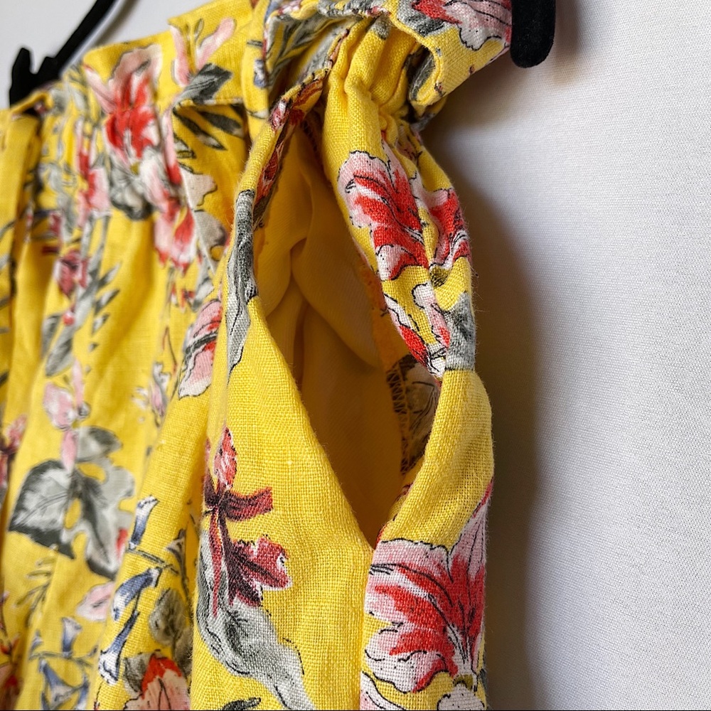 Zara Basic Yellow Floral High Waist Paperbag Style Linen Shorts Women’s Size L - Picture 7 of 13